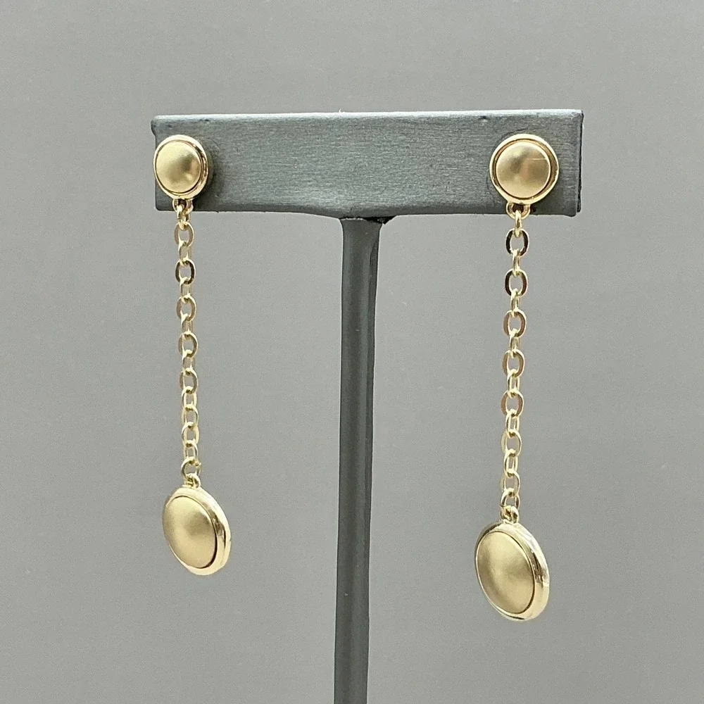 T Tahari Earrings Women Gold Tone Long Chain Dangle Drop Round Disc 2.25 Inch